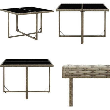 Tavolo da Giardino Grigio 109x107x74 cm in Polyrattan e Vetro - Tavolo da pranzo esterno - Rattan