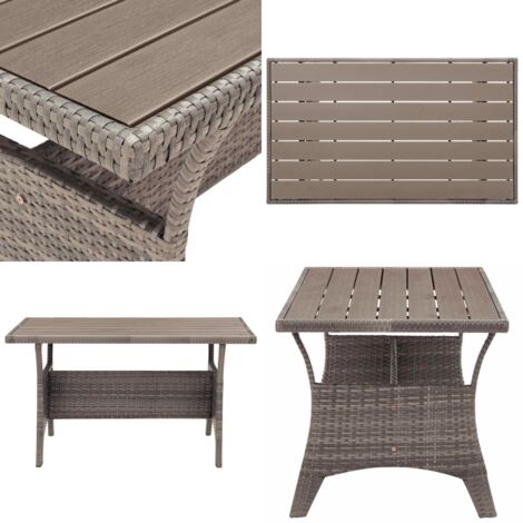 Tavolo da Giardino Grigio 120x70x66 cm in Polyrattan - Tavolo da pranzo all'aperto - Tavolo in rattan