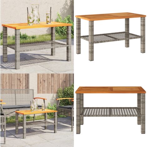 Tavolo da Giardino Grigio 70x38x42 cm Polyrattan e Legno Acacia - Tavolo da esterno - Tavolo in legno acacia