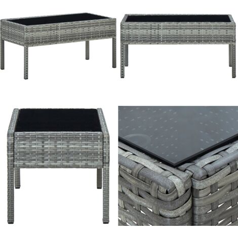Tavolo da Giardino Grigio 75x40x37 cm in Polyrattan - Rattan - Vetro