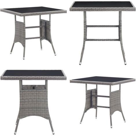 Tavolo da Giardino Grigio 80x80x74 cm in Polyrattan - Tavolo in vetro - Tavolo esterno