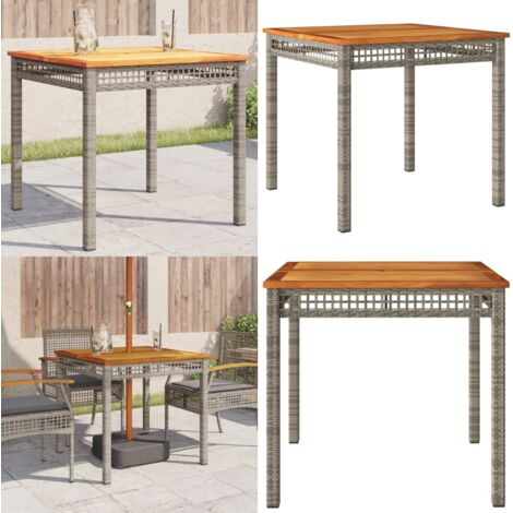 Tavolo da Giardino Grigio 80x80x75 cm Polyrattan e Legno Acacia - Tavolo da esterno - Tavolo in rattan