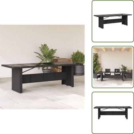 Tavolo da giardino in acciaio - vidaXL Tavolo da Giardino Piano in Vetro Nero 240x90x75 cm Polyrattan - Tavolo da giardino nero