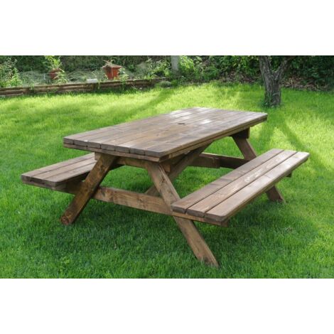 Tavolo da giardino in legno di abete con panche 8 + 2 posti mod mont blanc finitura: c16 mogano