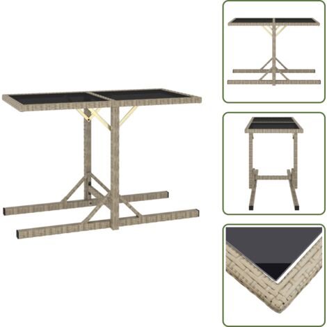 Tavolo da giardino in vetro e polyrattan - vidaXL Tavolo da Giardino Beige 110x53x72 cm in Vetro e Polyrattan - Tavolo da giardino beige