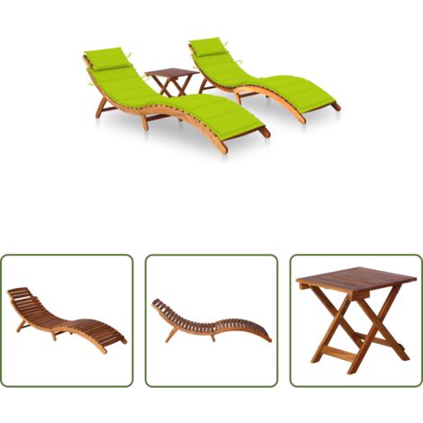 Tavolo da giardino -  Lettini Prendisole 2 pz con Tavolo e Cuscini in Legno d'Acacia