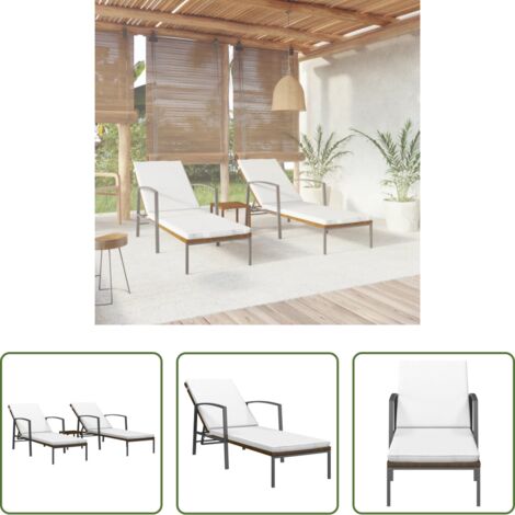 Tavolo da giardino -  Lettini Prendisole 2 pz con Tavolo in Polyrattan Marrone
