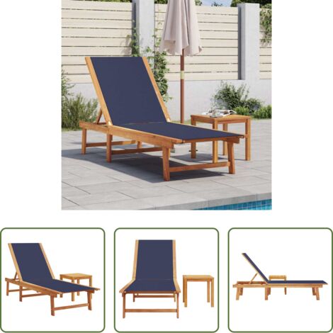 Tavolo da giardino -  Lettino Prendisole con Tavolo Blu Massello Acacia e Textilene