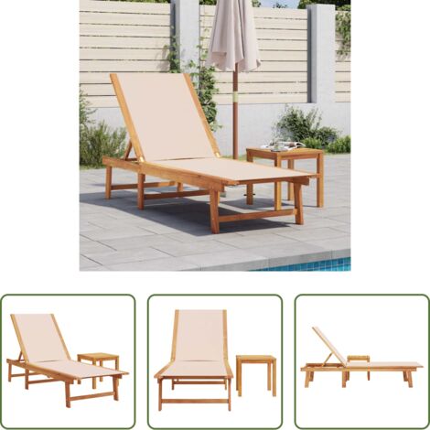 Tavolo da giardino -  Lettino Prendisole con Tavolo Crema Massello Acacia e Textilene