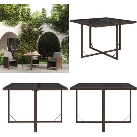 Tavolo da Giardino Marrone 109x107x74 cm in Polyrattan e Vetro - Tavolo da pranzo esterno - Tavolo in vetro temperato