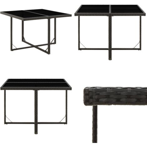 Tavolo da Giardino Nero 109x107x74 cm in Polyrattan e Vetro - Tavolo da pranzo esterno - Tavolo in vetro temperato