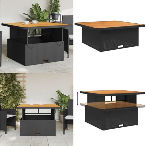 Tavolo da Giardino Nero 110x110x71 in Polyrattan e Legno Acacia - Tavolo da esterno - Tavolo in rattan