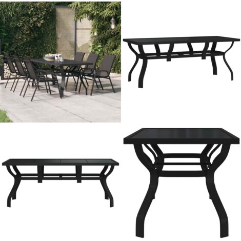 Tavolo da Giardino Nero 180x80x70 cm in Acciaio e Vetro - Tavolo da esterno - Tavolo in acciaio