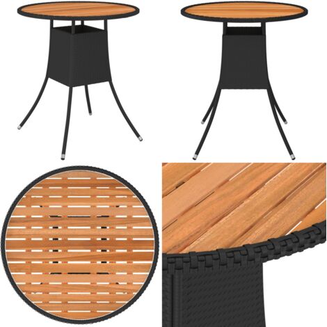 Tavolo da Giardino Nero Ø 70 cm Polyrattan e Massello d'Acacia - Tavolo da pranzo esterno - Tavolo in rattan