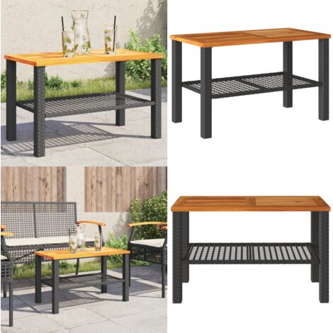 Tavolo da Giardino Nero 70x38x42cm in Polyrattan e Legno Acacia - Tavolo in rattan - Tavolo in legno acacia