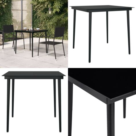 Tavolo da Giardino Nero 80x80x74 cm in Acciaio e Vetro - Tavolo da pranzo esterno - Tavolo in acciaio e vetro