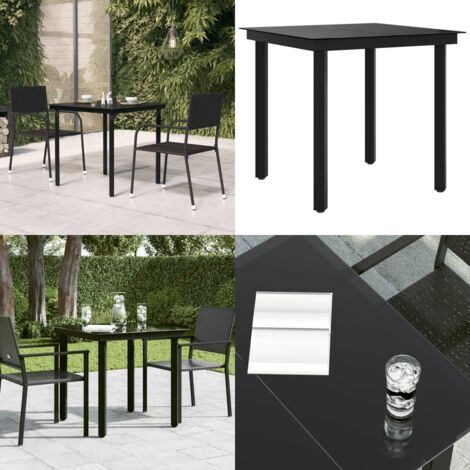 Tavolo da Giardino Nero 80x80x74 cm in Acciaio e Vetro - Tavolo da pranzo esterno - Tavolo in acciaio e vetro