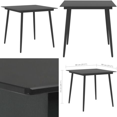 Tavolo da Giardino Nero 80x80x74 cm in Acciaio e Vetro - Tavolo da pranzo esterno - Tavolo in acciaio e vetro