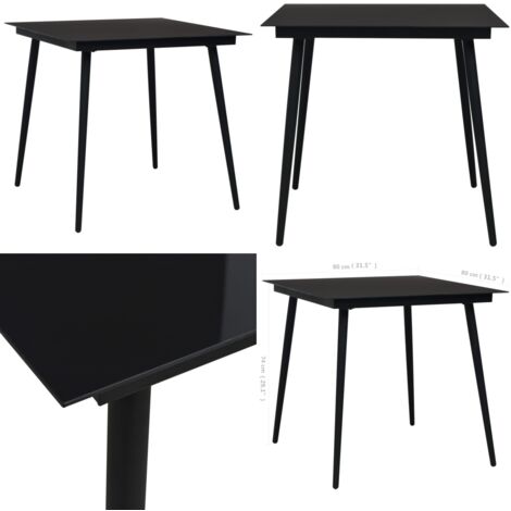 Tavolo da Giardino Nero 80x80x74 cm in Acciaio e Vetro - Tavolo da pranzo esterno - Tavolo in acciaio e vetro