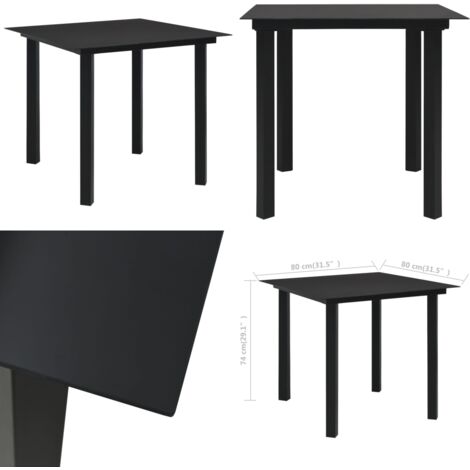 Tavolo da Giardino Nero 80x80x74 cm in Acciaio e Vetro - Tavolo da pranzo esterno - Tavolo in acciaio e vetro