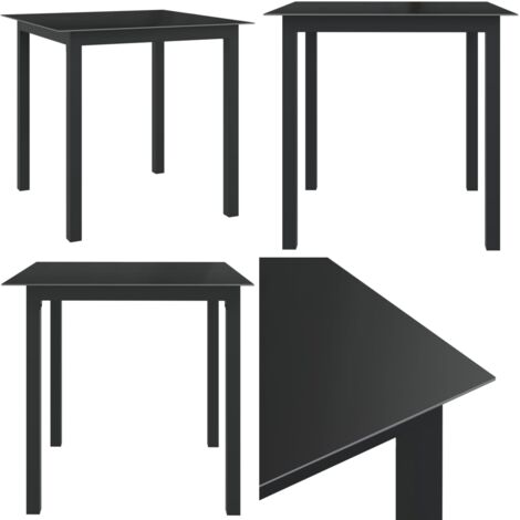 Tavolo da Giardino Nero 80x80x74 cm in Alluminio e Vetro - Tavolo da esterno - Tavolo in alluminio