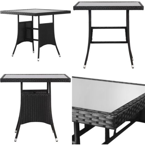 Tavolo da Giardino Nero 80x80x74 cm in Polyrattan - Tavolo in vetro - Rattan PE