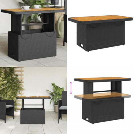 Tavolo da Giardino Nero 90x55x71cm in Polyrattan e Legno Acacia - Tavolo da esterno - Tavolo in rattan