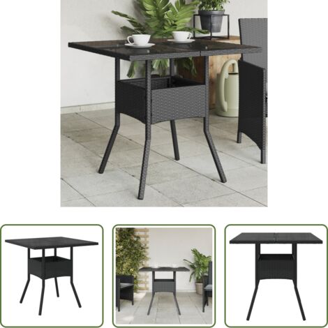 Tavolo da giardino nero -  Tavolo da Giardino Piano in Vetro Nero 80x80x75 cm Polyrattan