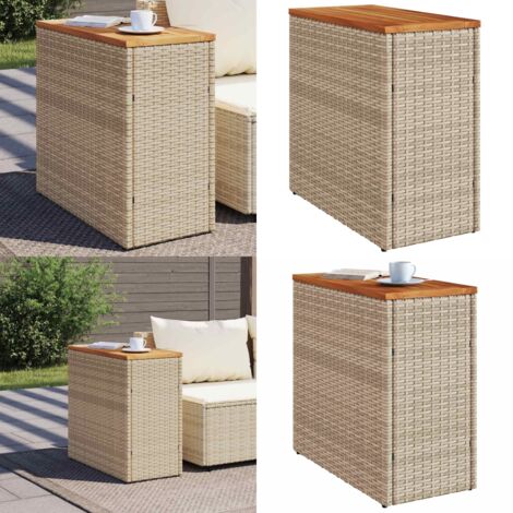 Tavolo da Giardino Piano in Legno Beige 58x27,5x55cm Polyrattan - Tavolo in legno - Rattan sintetico