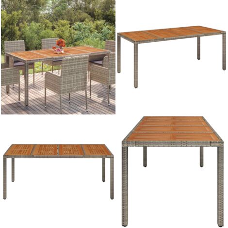 Tavolo da Giardino Piano in Legno Grigio 190x90x75cm Polyrattan - Tavolo in legno - Polyrattan