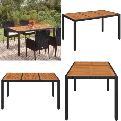Tavolo da Giardino Piano in Legno Nero 150x90x75 cm Polyrattan - Tavolo in legno - Polyrattan
