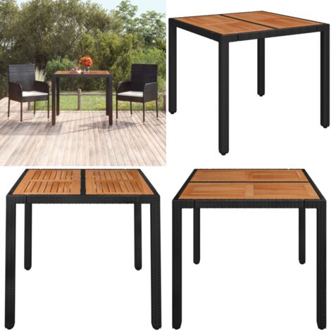 Tavolo da Giardino Piano in Legno Nero 90x90x75 cm Polyrattan - Tavolo in legno - Polyrattan