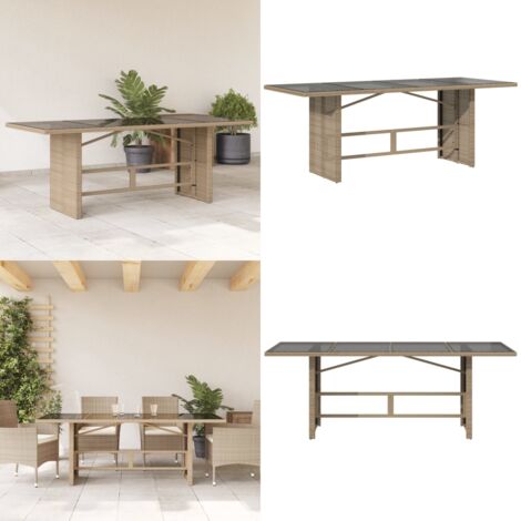 Tavolo da Giardino Piano in Vetro Beige 190x80x75 cm Polyrattan - Tavolo da giardino piano - Tavolo da giardino in rattan PE