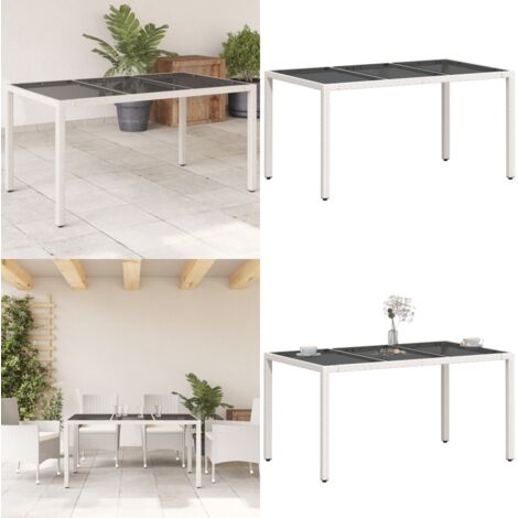 Tavolo da Giardino Piano in Vetro Bianco 150x90x75cm Polyrattan - Tavolo in vetro - Rattan PE