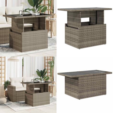 Tavolo da Giardino Piano in Vetro Grigio 100x55x73cm Polyrattan - Tavolo in vetro - Rattan PE