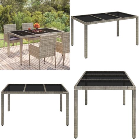 Tavolo da Giardino Piano in Vetro Grigio 150x90x75cm Polyrattan - Tavolo in vetro - Polyrattan