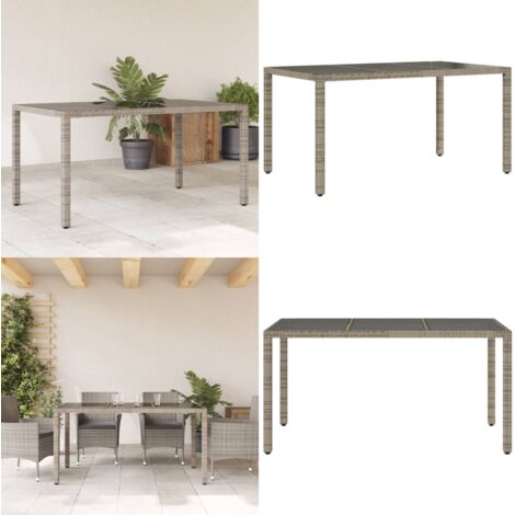 Tavolo da Giardino Piano in Vetro Grigio 150x90x75cm Polyrattan - Tavolo in vetro - Rattan PE