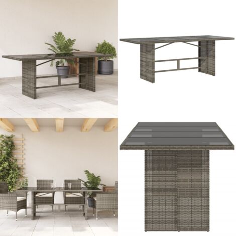 Tavolo da Giardino Piano in Vetro Grigio 190x80x74cm Polyrattan - Tavolo da giardino in acciaio - Tavolo da giardino in rattan PE
