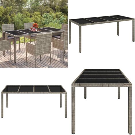 Tavolo da Giardino Piano in Vetro Grigio 190x90x75cm Polyrattan - Tavolo da giardino piano - Tavolo da giardino in polyrattan