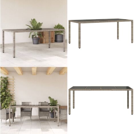 Tavolo da Giardino Piano in Vetro Grigio 190x90x75cm Polyrattan - Tavolo in vetro - Rattan PE