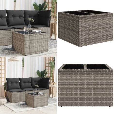 Tavolo da Giardino Piano in Vetro Grigio 55x55x37 cm Polyrattan - Tavolo in vetro - Rattan PE