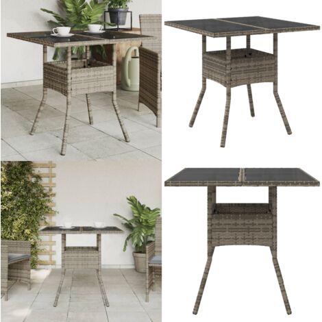 Tavolo da Giardino Piano in Vetro Grigio 80x80x75 cm Polyrattan - Tavolo da giardino piano - Tavolo da giardino rattan