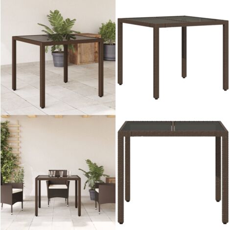 Tavolo da Giardino Piano in Vetro Marrone 90x90x75cm Polyrattan - Tavolo in vetro - Rattan PE