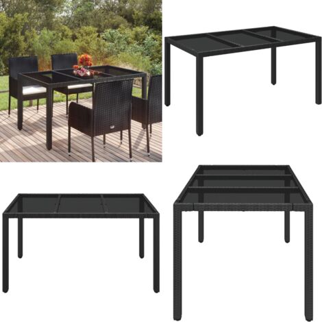 Tavolo da Giardino Piano in Vetro Nero 150x90x75 cm Polyrattan - Tavolo in vetro - Polyrattan