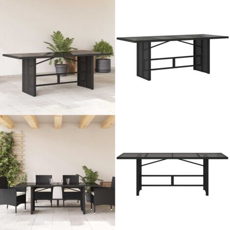 Tavolo da Giardino Piano in Vetro Nero 190x80x74 cm Polyrattan - Tavolo da giardino piano - Tavolo da giardino in acciaio