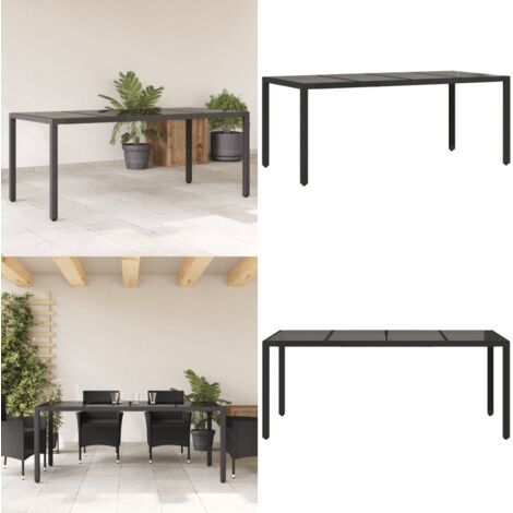 Tavolo da Giardino Piano in Vetro Nero 190x90x75 cm Polyrattan - Tavolo da esterno - Tavolo da giardino piano