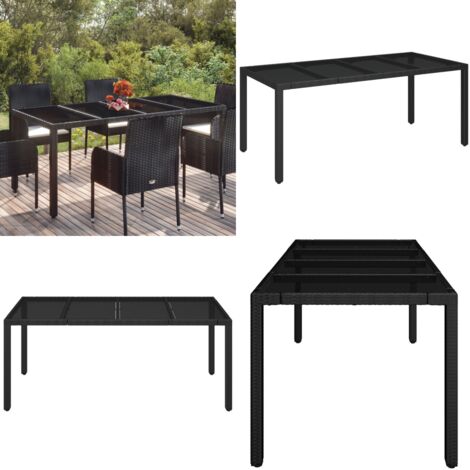 Tavolo da Giardino Piano in Vetro Nero 190x90x75 cm Polyrattan - Tavolo in vetro - Tavolo da esterno