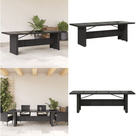 Tavolo da Giardino Piano in Vetro Nero 240x90x75 cm Polyrattan - Tavolo da giardino piano - Tavolo da giardino in rattan PE