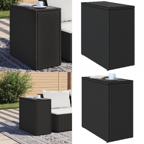 Tavolo da Giardino Piano in Vetro Nero 58x27,5x55 cm Polyrattan - Tavolo in vetro - Rattan PE