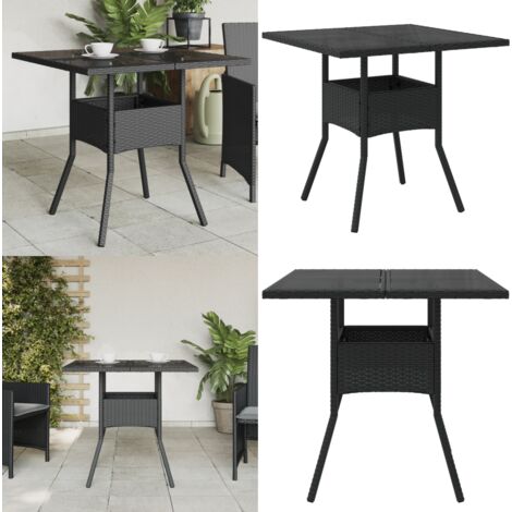 Tavolo da Giardino Piano in Vetro Nero 80x80x75 cm Polyrattan - Tavolo da giardino nero - Tavolo da giardino in rattan